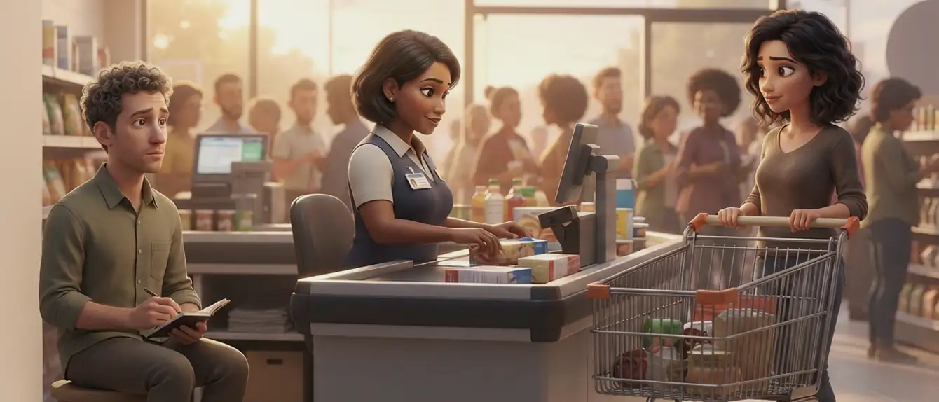 Field reading: a consultant silently observes service at a supermarket checkout